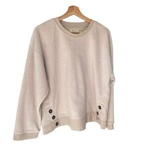 Madewell Resourced Brushed Fleece Side Button Relaxed Cream Beige Sweatshirt M
